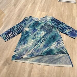 Chico’s Blue Shades of Blue Asymmetrical Top Sz 2 L